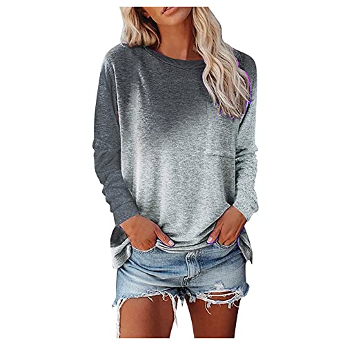 Damen Langarm Oberteil T-Shirt Lässig Pullover Rundhals Basic Langarmshirt Lose Herbst Sweatshirt Tops von Generic