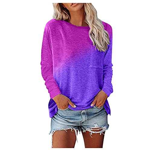 Damen Langarm Oberteil T-Shirt Lässig Pullover Rundhals Basic Langarmshirt Lose Herbst Sweatshirt Tops von Generic