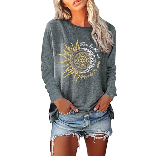 Damen Langarm Oberteil T-Shirt Lässig Pullover Rundhals Basic Langarmshirt Lose Herbst Sweatshirt Tops von Generic