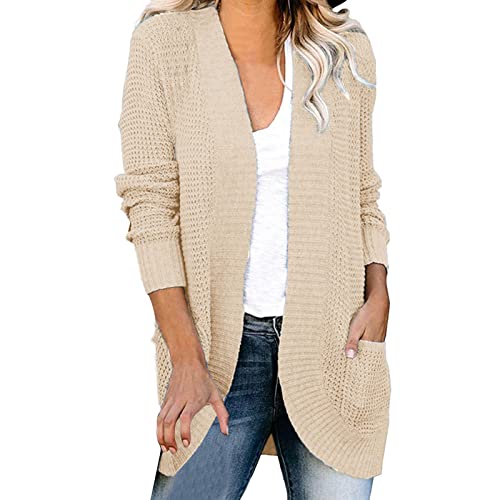 Damen Langarm Open Front Grobstrick Cardigan Sweater Outwear Offene Strickjacken für Damen, beige, 42 von Generic