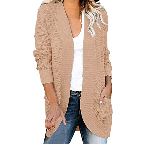 Damen Langarm Open Front Grobstrick Cardigan Sweater Outwear Offene Strickjacken für Damen, khaki, 36 von Generic