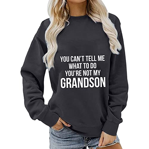 Damen-Langarm-Sweatshirt Farbblock-Pullover mit Rundhalsausschnitt Tunika-Oberteil Fun Alphabet Fashion Damen Bekleidung (Grey, XL) von Generic