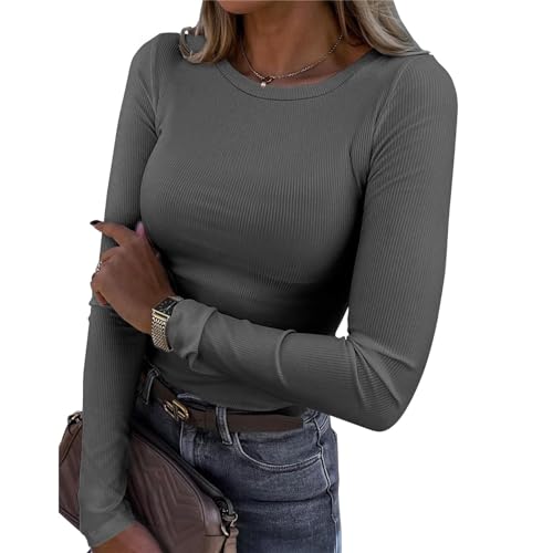 Damen Langarmshirt Rundhals Stretch Pullover Elegant Langarm Oberteile Hemd Tshirts Basic Tops von Generic