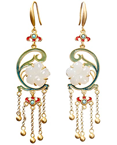 Damen Lange Quaste Mode Ethnischen Stil 925 Silber Hetian Jade Ohrringe von Generic