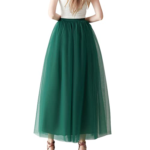 Damen Lange Stufenröcke Elastische Taille Tüllröcke Mesh Tutu Röcke Puffy Maxi Röcke, Damen Tüllrock Rockabilly Petticoat Tutu Unterrock Kurz Ballett Tanzkleid Ballkleid (Green #1, One Size) von Generic