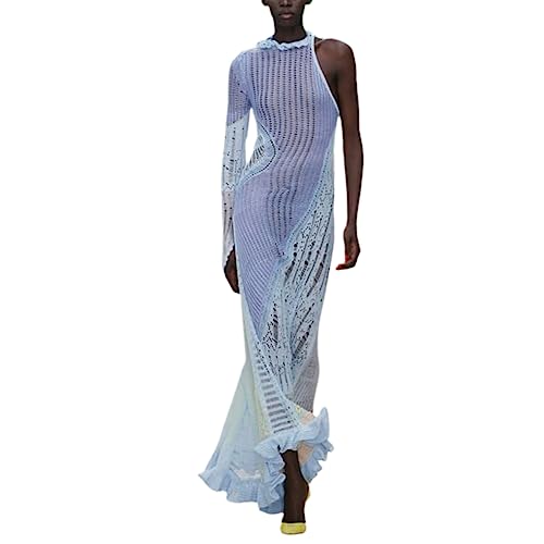 Damen Langes Cover Up Strickkleid Sommer Langes Strickkleid Ärmelloses Durchsichtiges Maxikleid 2023 Trendiges Cover Up Kleid (Blue, One Size) von Generic