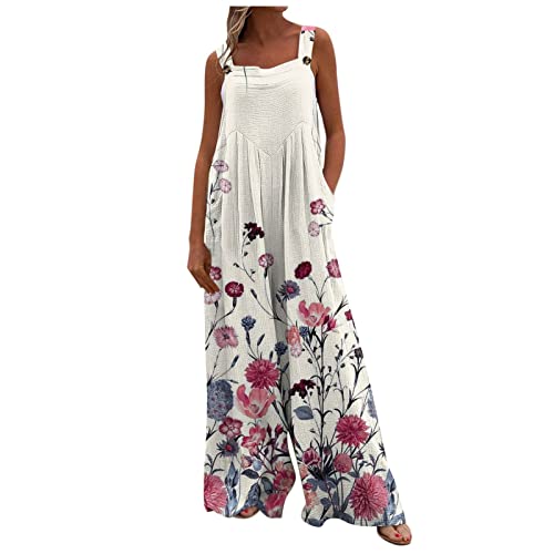 Damen Latzhose Aus Leinen Lockere Passform Haremshose Casual Vintage Jumpsuit ße Größe Sommerlatzhose,Yoga Hosen Frauen Jogginghose Damen Baumwolle Culottes Hosen Sommer Frauen (XXL,1-Beige) von Generic