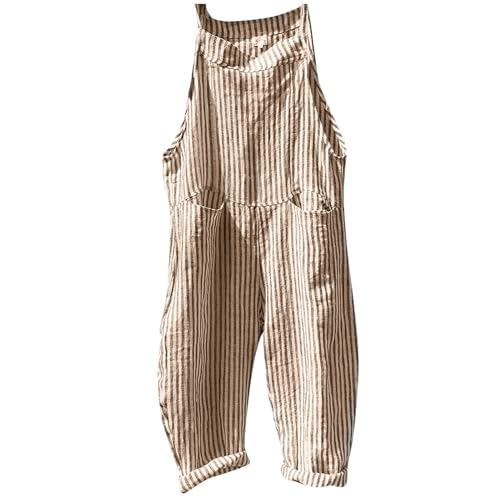 Damen Latzhose Sommer Gestreift Romper Beiläufig Loose Karierte Jumpsuit Elegant Kuschelig Lang Overall Baggy Leinenhose Sommerhose mit Taschen Damen Latzhose Sommer Gestreift Romper Beiläufig Loose Karierte Jumpsuit Elegant Kuschelig Lang Overall Baggy Leinenhose Sommerhose mit Taschen von Generic
