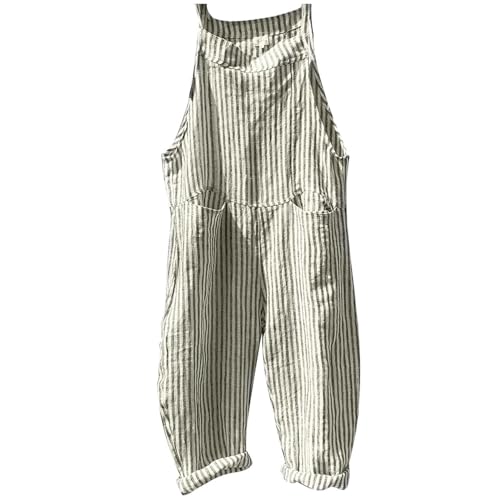 Damen Latzhose Sommer Gestreift Romper Beiläufig Loose Karierte Jumpsuit Elegant Kuschelig Lang Overall Baggy Leinenhose Sommerhose mit Taschen Damen Latzhose Sommer Gestreift Romper Beiläufig Loose Karierte Jumpsuit Elegant Kuschelig Lang Overall Baggy Leinenhose Sommerhose mit Taschen von Generic