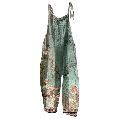 Damen Latzhose Sommer Gestreift Romper Beiläufig Loose Karierte Jumpsuit Overall Baggy Leinenhose Sommerhose mit Taschen von Generic