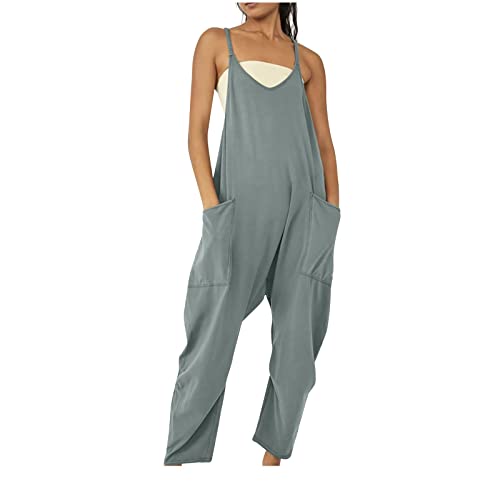 Damen Latzhose Sommer Jumpsuit Lässiger Elegant Overalls Sommerhose Festlich Arbeitshosen Jumper Hose Baggy Arbeitslatzhose Einteiler Lang Oversize Boho Strandhose Playsuit Schlabberhose mit Taschen von Generic