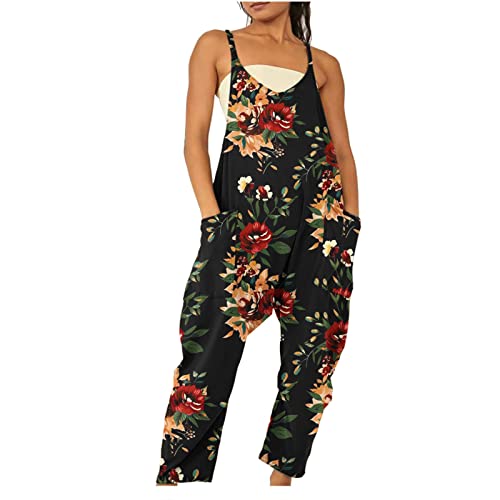 Damen Latzhose Sommer Overall Jumpsuit Oversize Trägerhose Lässig Loose Bib Pants Baggy Strampler Lang Sommerhose Ärmellose Freizeitanzug Breites Bein Arbeitshosen Bequeme Leicht Playsuit Strandhose von Generic