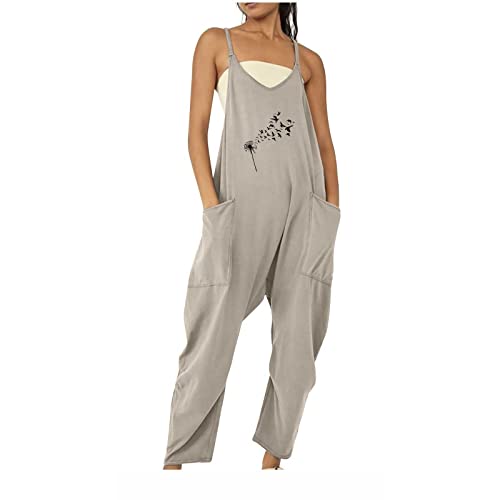 Damen Latzhose Sommer Overall Jumpsuit Oversize Trägerhose Lässig Loose Bib Pants Baggy Strampler Lang Sommerhose Ärmellose Freizeitanzug Breites Bein Arbeitshosen Bequeme Leicht Playsuit Strandhose von Generic