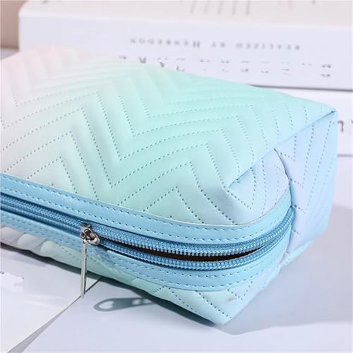 Damen Leder Farbverlauf Make-up Tasche Reise Tragbare Waschen Kosmetik Lagerung(Blue) von Generic