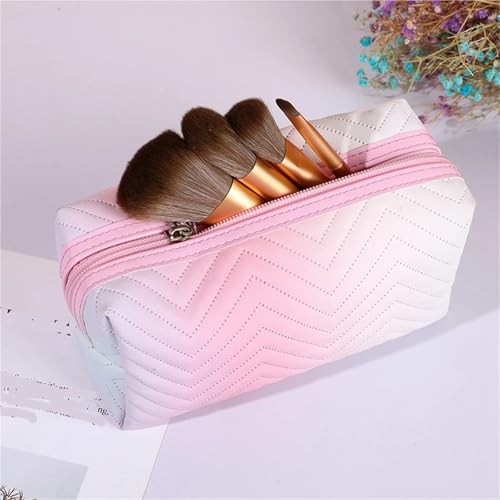Damen Leder Farbverlauf Make-up Tasche Reise Tragbare Waschen Kosmetik Lagerung(Pink) von Generic