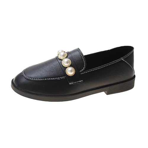 Damen 𝗟eder Flat Loafer Slip-On Plattform Perle Chunky Lowheeled Lug Sohle Mokasin Spitze Zehe Dressing Business Gelegenheitsarbeit Solid Color 𝐒ommer Wanderschuhe (Dark Gray, 38) von Generic