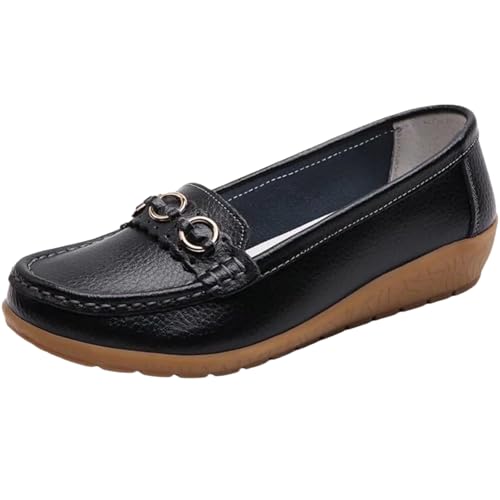 Damen Leder Klassische Keil Mokassins Business Loafers Slip-Ons Casual Walking Driving Schuhe,01,35 EU von Generic