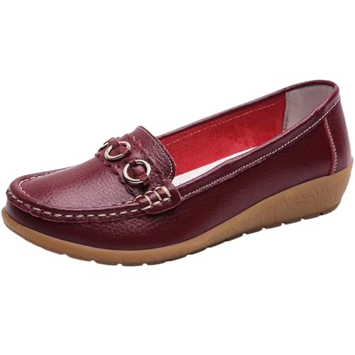Damen Leder Klassische Keil Mokassins Business Loafers Slip-Ons Casual Walking Driving Schuhe,02,43 EU von Generic