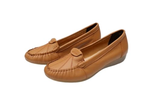 Damen-Leder-Loafer, Flache Ballerinas mit weicher Sohle Bequeme Freizeit-Arbeitsschuhe für Mütter,Apricot,37 EU von Generic