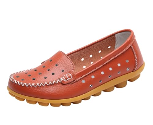 Damen-Leder-Loafer, hohl, flach, zum Hineinschlüpfen, Mokassins, Bequeme, runde Zehenpartie, lässig, Bootfahren, wildes Gehen, weiche Schuhe,Orange,37 EU Damen-Leder-Loafer, hohl, flach, zum Hineinschlüpfen, Mokassins, Bequeme, runde Zehenpartie, lässig, Bootfahren, wildes Gehen, weiche Schuhe,Orange,37 EU von Generic