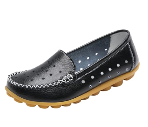 Damen-Leder-Loafer, hohl, flach, zum Hineinschlüpfen, Mokassins, Bequeme, runde Zehenpartie, lässig, Bootfahren, wildes Gehen, weiche Schuhe,Schwarz,35 EU Damen-Leder-Loafer, hohl, flach, zum Hineinschlüpfen, Mokassins, Bequeme, runde Zehenpartie, lässig, Bootfahren, wildes Gehen, weiche Schuhe,Schwarz,35 EU von Generic