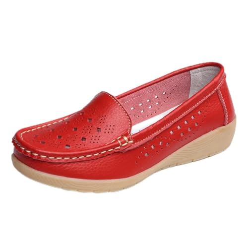 Damen Leder Loafer Schuhe Damen Mokassins Flache Freizeit Bequeme Wanderschuhe Autofahren Boot Stillschuhe,1 red,38 EU von Generic