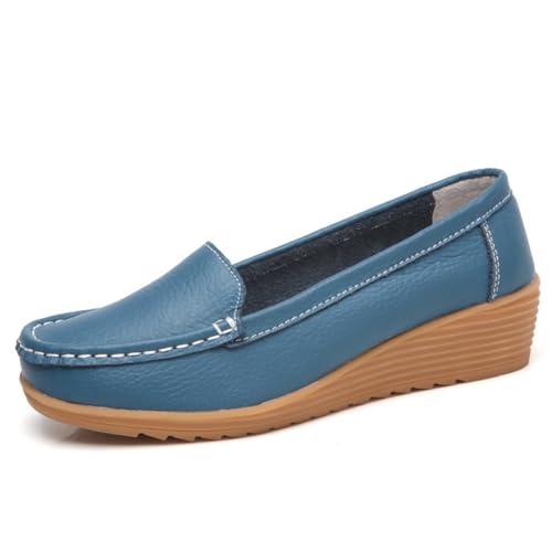 Damen Leder Loafer Schuhe Damen Mokassins Flache Freizeit Bequeme Wanderschuhe Autofahren Boot Stillschuhe,Blau,40 EU Damen Leder Loafer Schuhe Damen Mokassins Flache Freizeit Bequeme Wanderschuhe Autofahren Boot Stillschuhe,Blau,40 EU von Generic