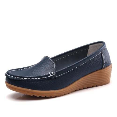 Damen Leder Loafer Schuhe Damen Mokassins Flache Freizeit Bequeme Wanderschuhe Autofahren Boot Stillschuhe,Dark Blue,41 EU Damen Leder Loafer Schuhe Damen Mokassins Flache Freizeit Bequeme Wanderschuhe Autofahren Boot Stillschuhe,Dark Blue,41 EU von Generic