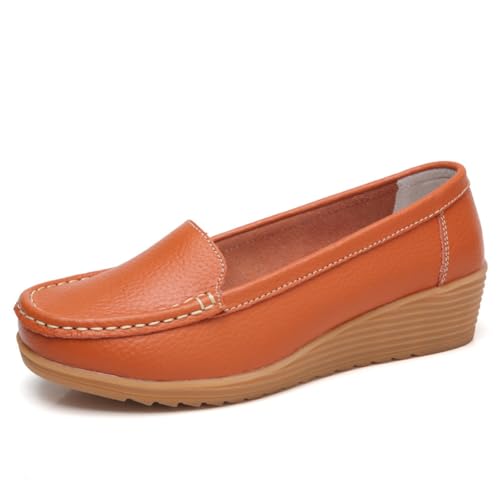 Damen Leder Loafer Schuhe Damen Mokassins Flache Freizeit Bequeme Wanderschuhe Autofahren Boot Stillschuhe,Orange,41 EU Damen Leder Loafer Schuhe Damen Mokassins Flache Freizeit Bequeme Wanderschuhe Autofahren Boot Stillschuhe,Orange,41 EU von Generic