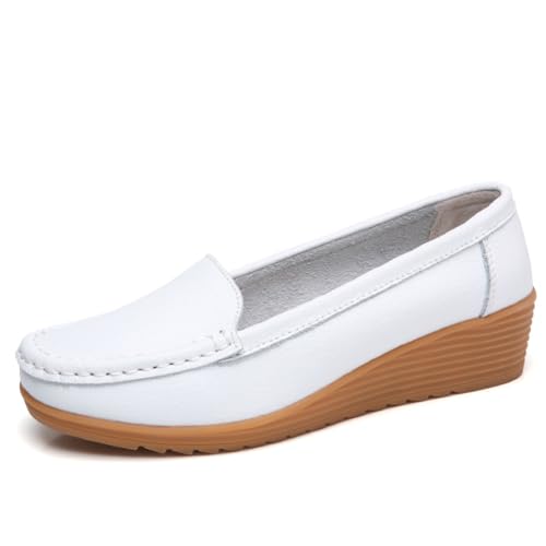 Damen Leder Loafer Schuhe Damen Mokassins Flache Freizeit Bequeme Wanderschuhe Autofahren Boot Stillschuhe,Weiß,38 EU Damen Leder Loafer Schuhe Damen Mokassins Flache Freizeit Bequeme Wanderschuhe Autofahren Boot Stillschuhe,Weiß,38 EU von Generic