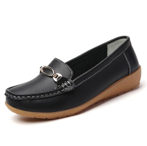 Damen Leder-Loafer bequem leicht Mokassins Slip-On atmungsaktiv lässig orthopädisch rutschfest Autofahrerschuhe,Schwarz,38 EU Damen Leder-Loafer bequem leicht Mokassins Slip-On atmungsaktiv lässig orthopädisch rutschfest Autofahrerschuhe,Schwarz,38 EU von Generic