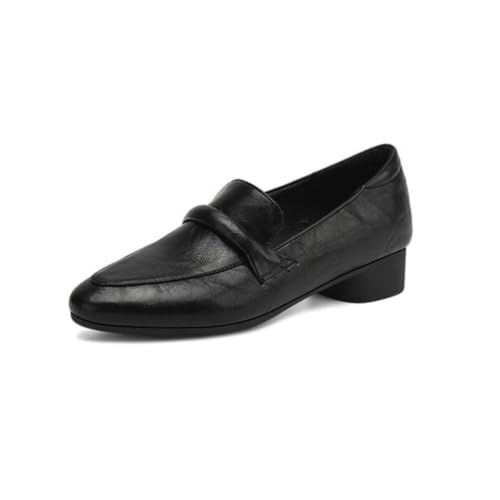 Damen Leder Penny Loafers Niedrige Chunky Block Heels Geschlossene Spitze Zehen Slip On Schuhe Für Lässige Tägliche Kleidung Im Büro,Schwarz,38 EU von Generic