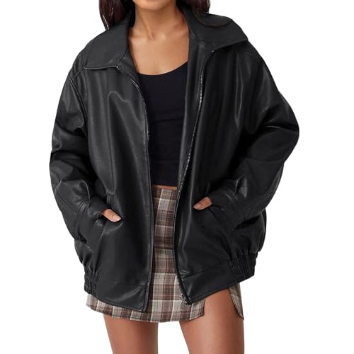 Damen Lederjacke Schlank Kurz Kunstleder Kapuze Jacket Reißverschluss Motorrad Jacke Für Frühling Und Herbst Damen Stehkragen Leder Kurze Jacke Schlanke Lederjacken Damen Motorradjacke von Generic