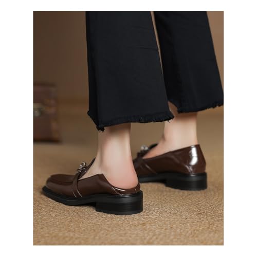Damen Lederloafer Flacher Blockabsatz Runde Spitze Slipper Schuhe Silberne Kette Deko für tägliche Arbeit Casual,Braun,40 EU Damen Lederloafer Flacher Blockabsatz Runde Spitze Slipper Schuhe Silberne Kette Deko für tägliche Arbeit Casual,Braun,40 EU von Generic