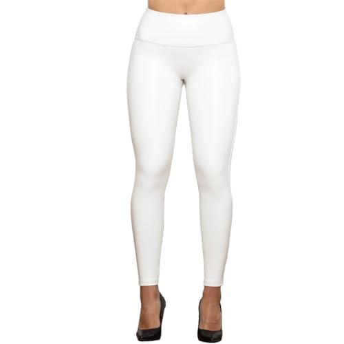 Damen-Leggings Aus Normalem, Einfarbigem, Weißem Leder Mit Hoher Taille, Sportliche Leggings, Vegane Lederleggings von Generic