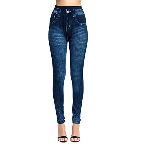 Damen Leggings Ladies Denim Sport-Leggings, Yoga-Hose für Frauen in Jeans-Optik (Blau, S) von Generic