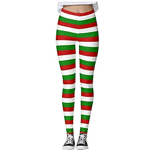 Damen-Leggings mit Weihnachtswichtel-Druck, gemustert, lustige Workout-Leggings, Farbblock, Workout-Strumpfhose, Weihnachten, hässliches Festival, hohe Taille, Bauchkontrolle, Yogahose, bequem, Skinny von Generic