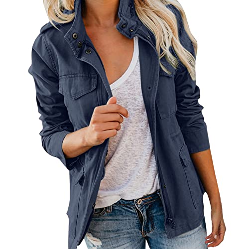 Damen Leicht Jacke Übergangsjacke Stehkragen Mehr Taschen Utility Jacket Leicht Sommerjacke Boyfriend Parkae Damen Jacke Casual Übergangsjacke Utility Jacket Mehr Taschen Leicht Jacke von Generic