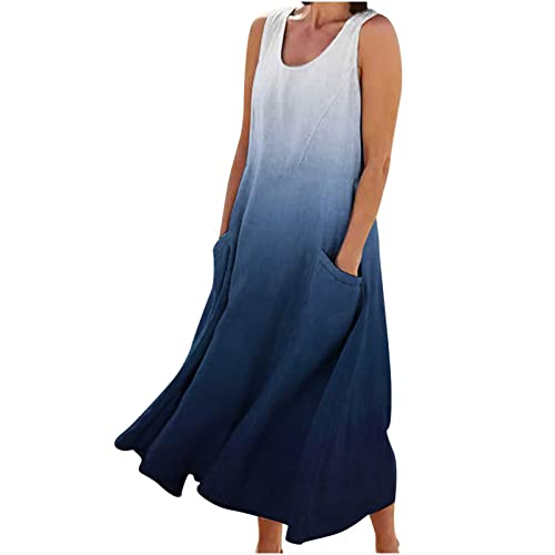 Damen Leichte Sommerkleid V-Ausschnit Swing Tank-Kleid Ärmellos Strandkleid Knielang mit Taschen Vest Kleid Sommerlich Kleider Damen Lang Festlich Freizeitkleider Sommer Bedruckte Kleider von Generic