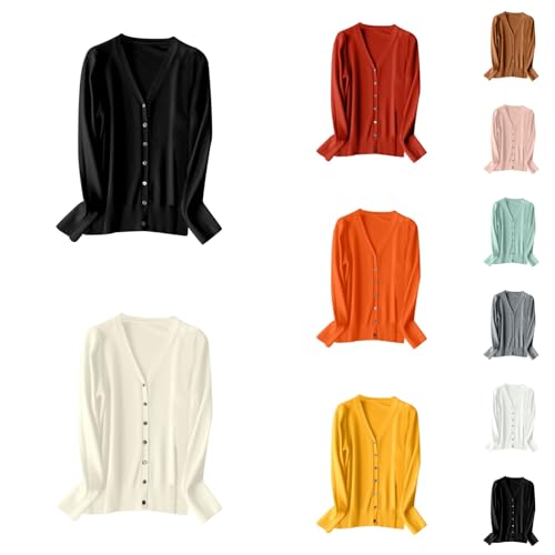 Damen Leichter Cardigan mit V-Ausschnitt Strickjacke Langarm Klassisch Casual Cardigan Strickmantel mit Knöpfen von Generic