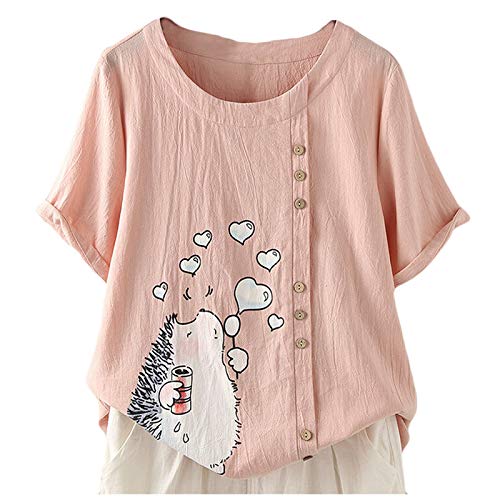 Damen Leinen Bluse Kurzarm Sommer mit Tiermotiv Leinenbluse Grosse Grössen Leinenoberteile Tshirt Lose Tunika Elegante Oberteile Casual Print Mode T Shirt Pullover Tops von Generic