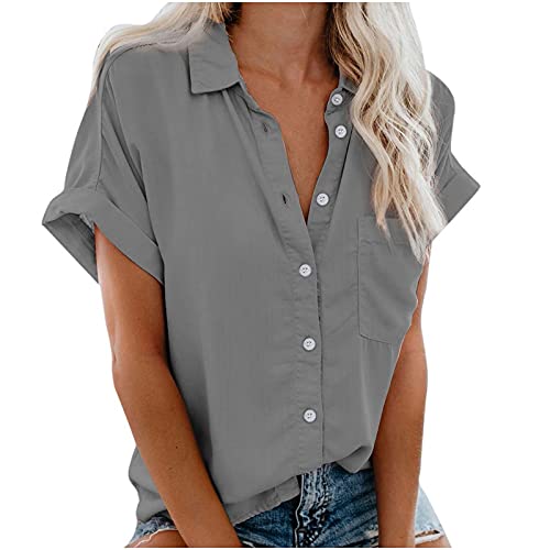 Damen Leinenbluse Sommer Kurzarm Blusen Sexy Leinenhemd Sommer Blusen Elegante Musselinblusen Outdoor Wanderhemd Oversize Longbluse Strandbluse Atmungsaktive Tops von Generic