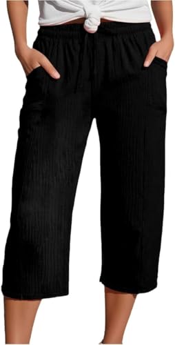 Dreiviertel Hose Damen Leinenhose Sommerhosen leicht 3/4 leichte knielange Hosen Sommerhose Kurze leicht 7/8,Linen Pants Caprihose Damen Sommer Stretch weiße Leinenhose von Generic
