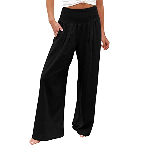 Damen Leinenhose Sommer High Waist Weite Hose Damen Leicht Leinenhose Leichte Sommerhose Palazzo Hose Stoffhose Einfarbig Freizeithose Elegant Streetwear für Frauen Mädchen von Generic