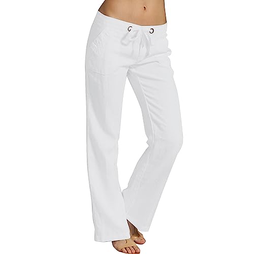 Damen Leinenhose Sommer Yogahose Damen Haremshose Pumphose Aladinhose Lockere Sommerhose Damen Leinen Hose mit Schlitz Dünner Stoff Schnelltrocknend Leinenhose Damen mit Kordel Strandhose von Generic
