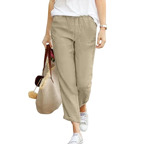 Damen Leinenhose lang Cargohose Damen Baggy Cargo Freizeithose Hosen Frauen High Waist Weite Beine Fallschirm Hose Lange Freizeithose Y2K Parachute Pants Women Streetwear E30 von Generic