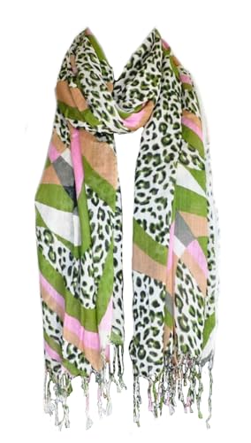 Damen Leo Leopard Stola Schal Halstuch Tuch Langschal Kopftuch Fransen Lang (Grün) von Generic