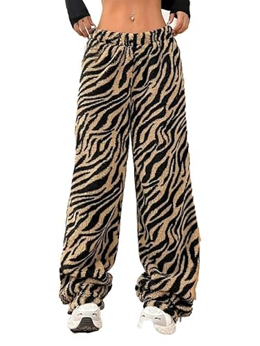 Damen Leopard Fleece Jogger Hose Wide Leg Geparden Print Plüsch Fuzzy Sweathose von Generic