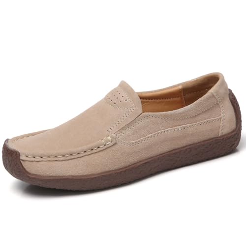 Damen-Loafer, lässig, zum Hineinschlüpfen, Bequeme Mokassins, Flache Schuhe, Bequeme Freizeit-Arbeitsschuhe,Beiges2,39 EU von Generic
