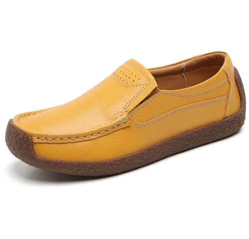 Damen-Loafer, lässig, zum Hineinschlüpfen, Bequeme Mokassins, Flache Schuhe, Bequeme Freizeit-Arbeitsschuhe,Gelb,37 EU von Generic